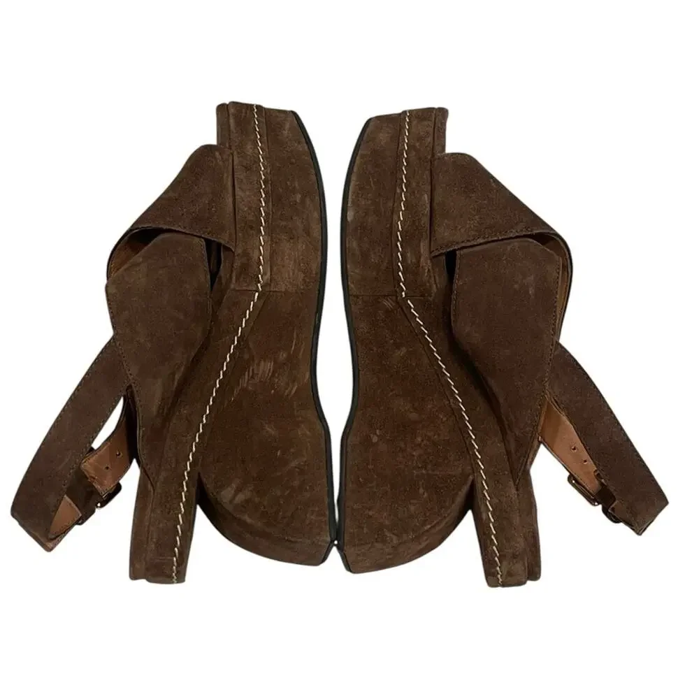 Marni Brown Suede Crisscross Wedge Sandals Size 36